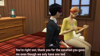 Milf has to share the bed with her son at