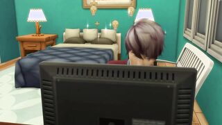 Cougar catches her son again masturbating into his room watching