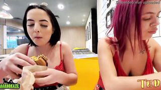 2 younggirls decide to got ready into McDonald's and take