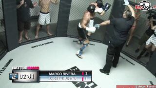 Slender inked blonde with tiny melons fucks into a boxing ring