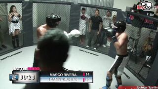 Slender inked blonde with tiny melons fucks into a boxing ring