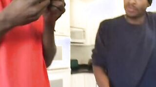 Blond 18 takes 2 ebony cocks