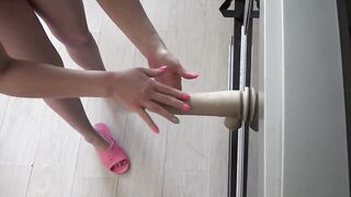 Anal orgasm The dark haired attached a long vibrator to the