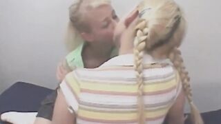 Lesbian twins eating slender cunt into trio