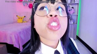 Lila Jordan plays with frothy saliva