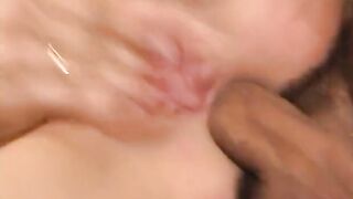 Babe blonde inside red gets choked and boned by 2 men