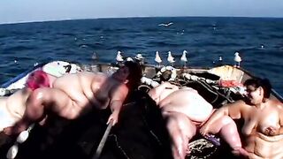 Vulgar BBW lifeguards fucked each other on the deck with dildos
