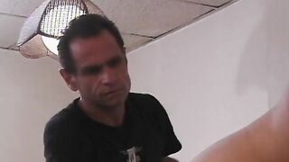 Older red head gets blindfolded and liking twat play with domina