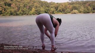 Beach MILF into transparent pants
