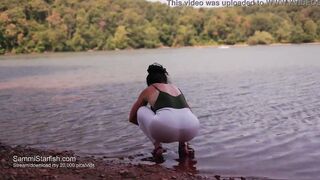 Beach MILF into transparent pants