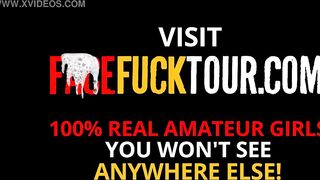 Hair pulled, 1 titty out, long dick into hispanic mouth