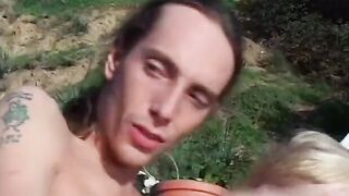 Big Tit blond gets face creamed after sucking off cock