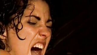 Curly hispanic opens all her holes to double dicks