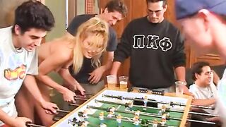 The school girl is on the table and getting her twat eaten
