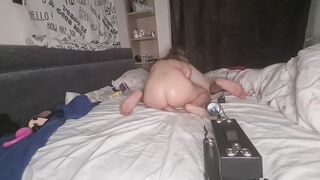 Ex-Wife Enjoying fucking machine while licking husband's butt