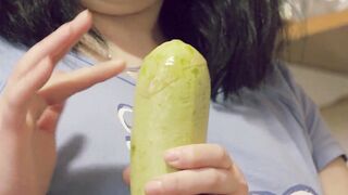Best Insane Vegetable Anal Insertion! Doggy style dark haired fucks her