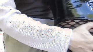 Ebony whore inside corset takes it inside her soak cunt