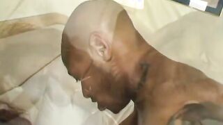 Shaved ebony stud fucks a big titted ebony hoe