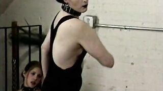 Sub on knees gets whipped by Gf