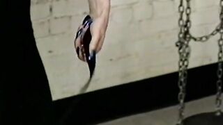 Sub on knees gets whipped by Gf