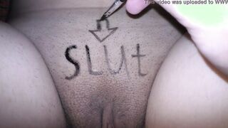 My huge boobed college women covered into filthy body writings