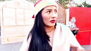 Hot exhibitionist milf celebrating Christmas inside outdoors