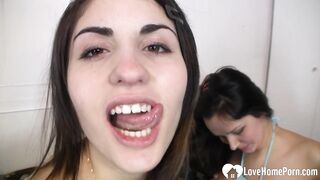 Vulgar chicks making out and licking each others nipples