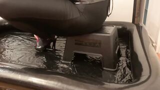 Bondage Peeing, Masturbation and Facial inside Inflatable Bed