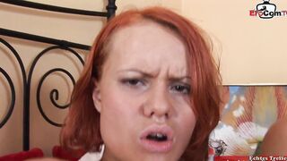 Thin red haired 19 yo with small jugs gets an anal cummed
