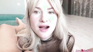 Slutty Blonde Delightfully Blows Morning Client's Dick and Swallows Cum