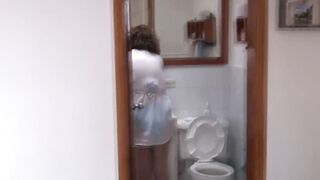 Mother is recorded by stepson while urinating and jerking off