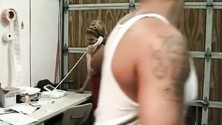 Bimbo ride penis and gets creamed after giving stud blowjob