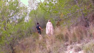 Short haired inked goddess assfucking with BF inside the woods