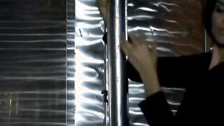 Hispanic strip teases on pole and takes dick