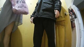 jerking off to a courier with a sex vibrator