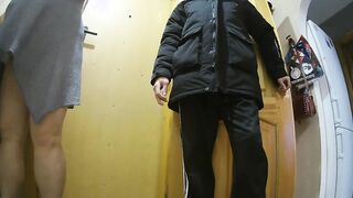 jerking off to a courier with a sex vibrator