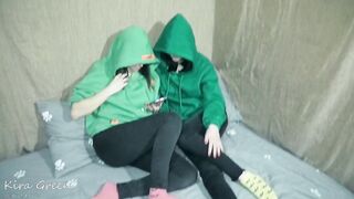 Girls into hoodies blowing dick - fellatio, three-way
