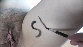 Slutty young wifey with a bushy twat got body writing