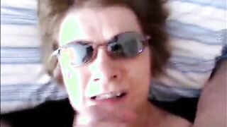 Granny with glasses handjob and facial