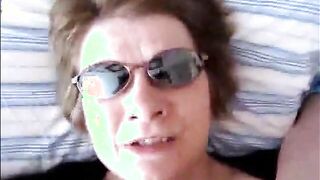 Granny with glasses handjob and facial