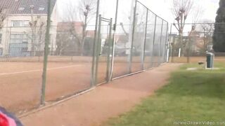 Adorable chick blows her boyfriends penis at the park