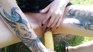 Lucy Ravenblood fucking twat with corn inside outdoor