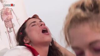 Peeing bondage girls sharing a fat guy