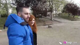 Kinky ginger found after a party night having a STREET