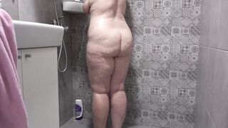 A secret camera inside the shower room spies on a