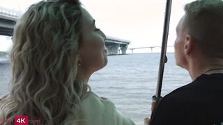 Romantic walk ends for blonde and her man with an anal quickie