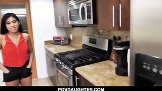 Dark Hair Slender chinese 18 Step-Daughter Ember Snow Plowed By White