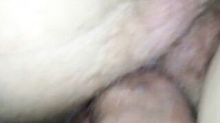 Cum in her then second cum on her bushy snatch