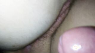 Cum in her then second cum on her bushy snatch