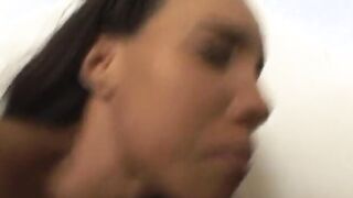 Bombshell ebony whore bends over and gets screwed doggy style